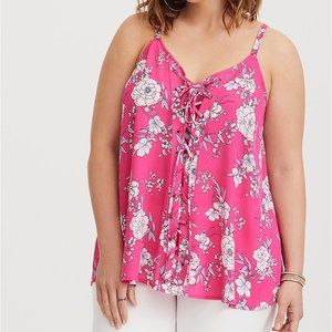 Torrid- SOPHIE - PINK FLORAL LACE-UP SWING CAMI